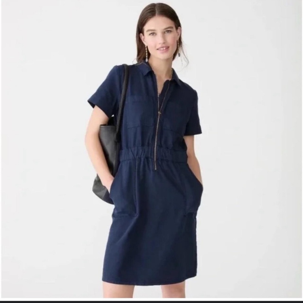 J. Crew Navy Zip Front Chino Dress NWT
